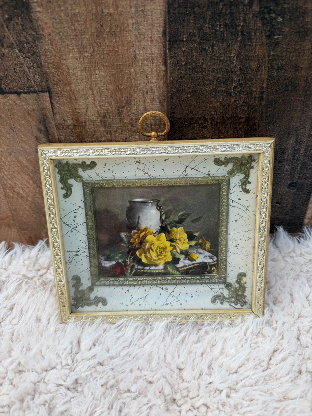 Gold Framed Yellow Floral Accent Artwork shadowbox